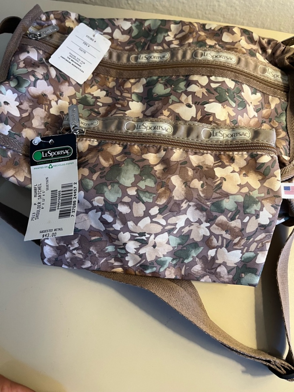 LeSportsac Floral Crossbody Bag in Taupe, Green and Cream - Picture 6 of 8
